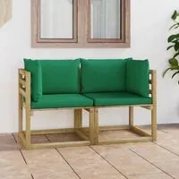 Divani Angolari da Giardino & Cuscini 2pz Pino Impregnato Verde 3065084