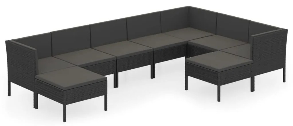 Set divani da giardino 9 pz con cuscini in polyrattan nero