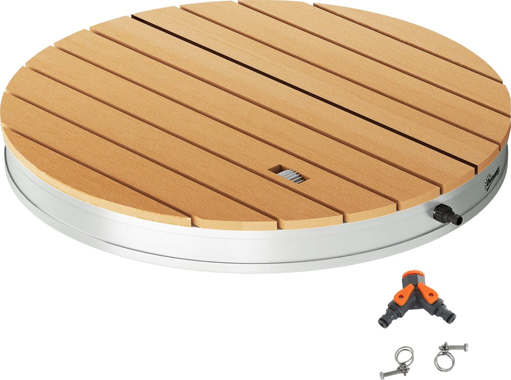 Doccia da Giardino Portatile Ø70,5x7,5 cm Getti d'Acqua Regolabili fino a 4 m in Polistirene Effetto Legno...