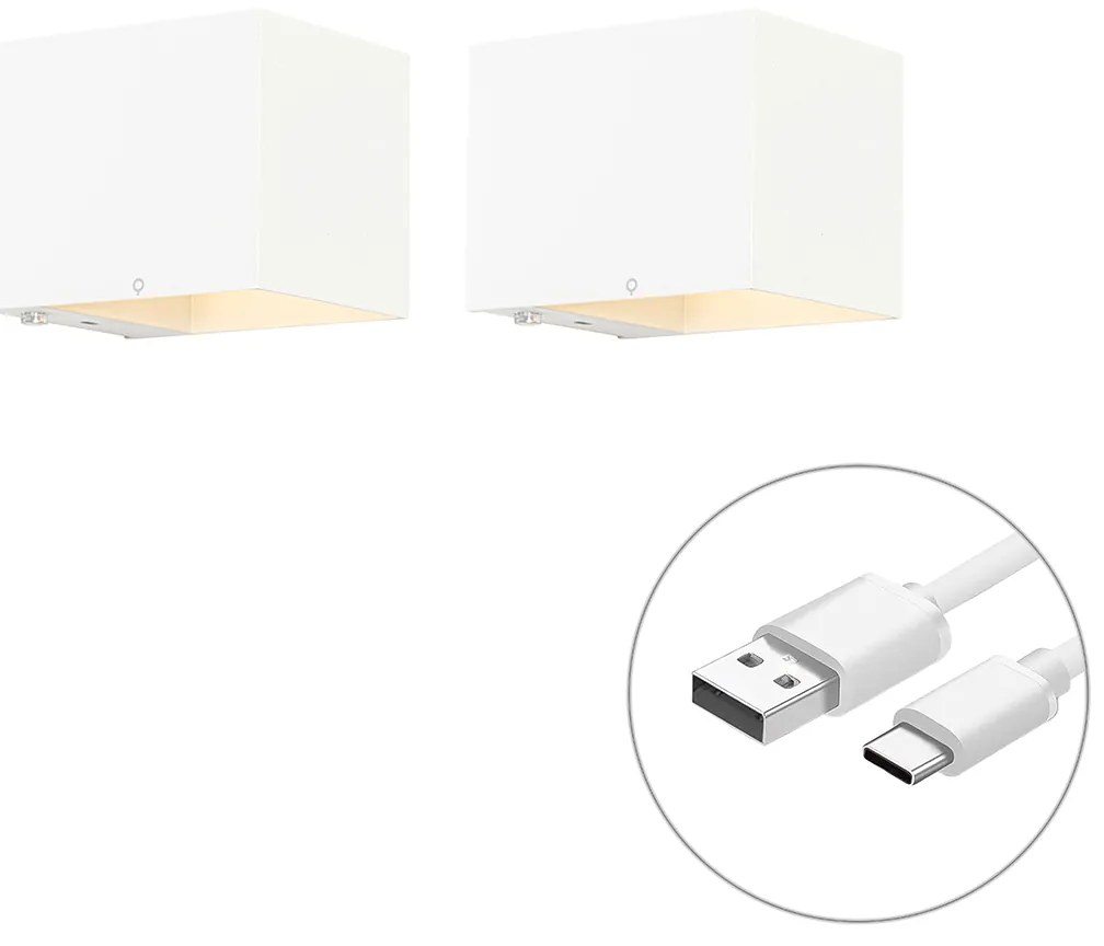 Set di 2 Applique Ricaricabili Bianche con Dimmer - Joris