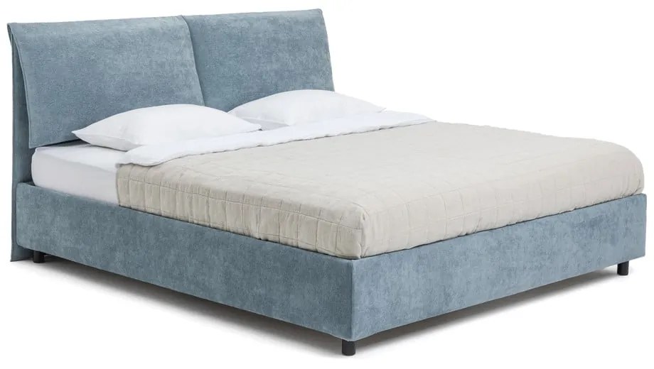 Letto matrimoniale imbottito blu con contenitore e rete inclusi 160x200 cm Myra Pillow – Bonami Selection