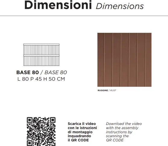 Mobile da bagno sospeso moderno con base 80 ARTICO con 2 cassetti e lavabo RUGGINE