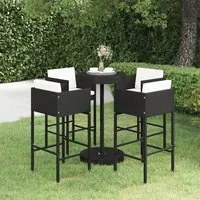 Set Bar da Giardino 5 pz con Cuscini Polyrattan Nero cod mxl 34891