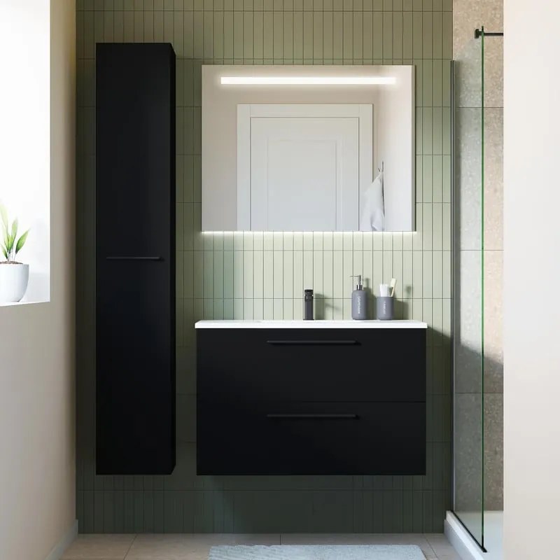Mobile da bagno sotto lavabo SENSEA Remix nero laminato opaco L 90 x H 58 x P 46 cm 2 cassetti, lavabo non incluso