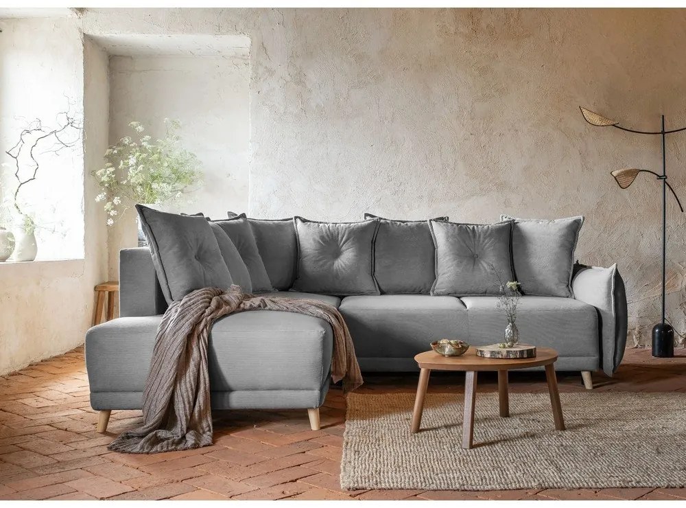 Divano letto in velluto a coste grigio (angolo sinistro) Lazy Lukka - Miuform