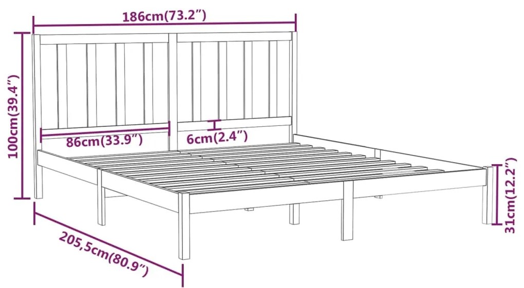 Giroletto Grigio in Legno Massello 180x200 cm Super King