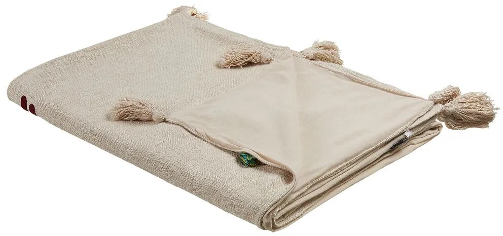 Coperta cotone beige e marrone 130 x 180 cm DEOGHAR Beliani