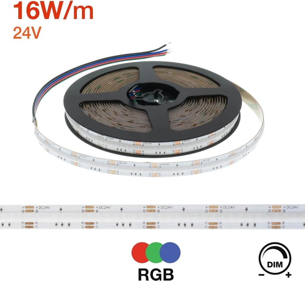 Striscia LED COB RGB Multicolore 16W/m 24VDC IP20 5m Professional Colore RGB