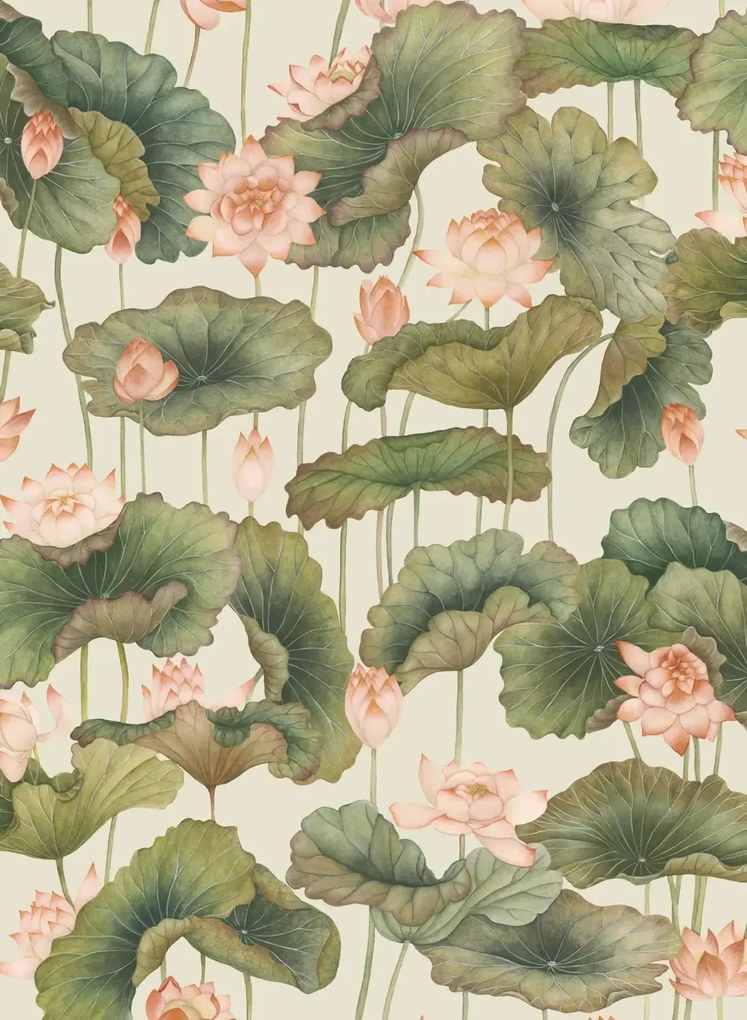 Cole & Son Carta da parati Lily Lotus - Orange/ Olive