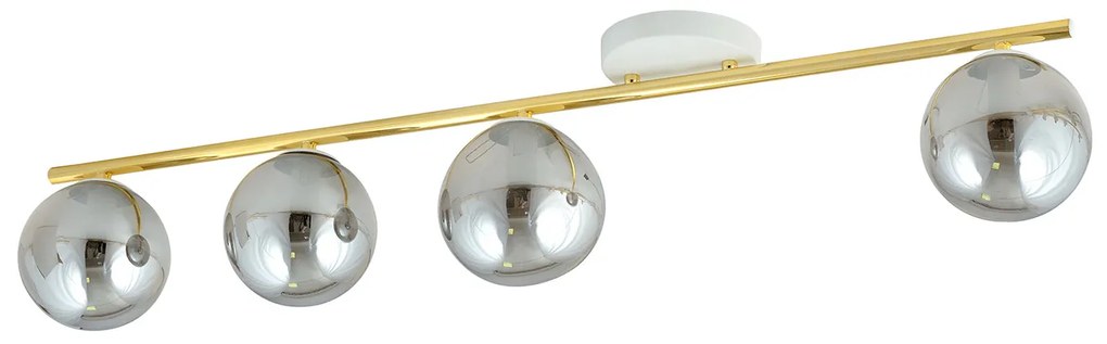 Plafoniera Contemporanea 4 Luci Achille In Acciaio Oro Bianco E Sfere Vetro Fumè