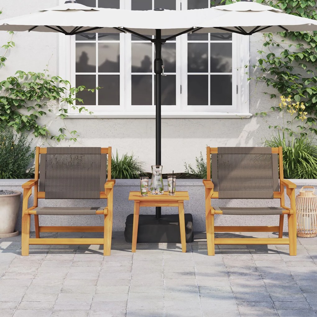 Set di 3 sedie da giardino e tavolo in legno massello di acacia grigio