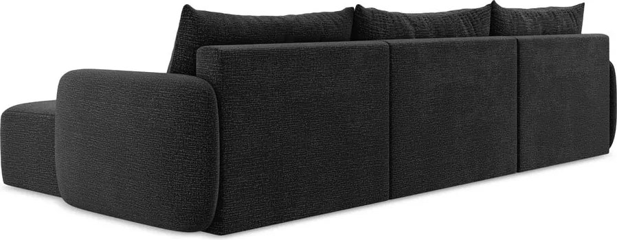 Divano angolare nero allungabile/con contenitore Kalena – Makamii