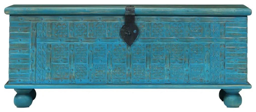 Cassapanca in legno massello di mango blu 100x40x41 cm