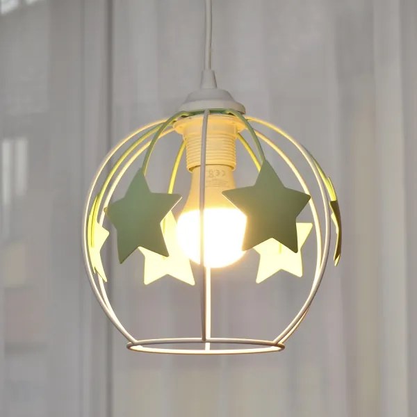 Lampadario a sospensione per bambini STARS 1xE27/15W/230V verde/bianco