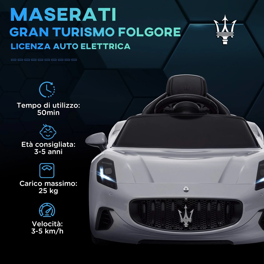 Macchina Elettrica per Bambini con Licenza Maserati Gran Turismo Folgore 12V Grigio...