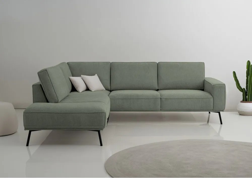 Divano angolare verde (con penisola a sinistra/a L) con rivestimento in ciniglia Amsterdam – Scandic