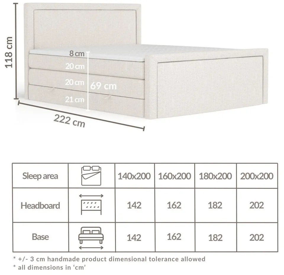 Letto boxspring beige con contenitore 180x200 cm Lavenda – Maison de Rêve