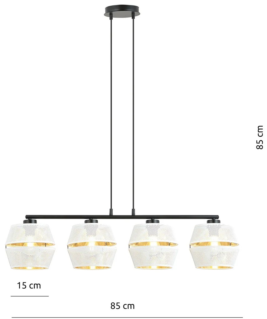 Sospensione Contemporanea 4 Luci Enea In Metallo Bianco E Oro