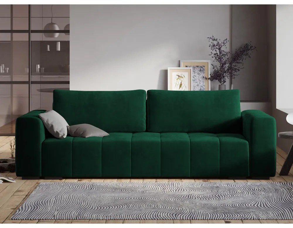 Divano letto in velluto verde Luca - Milo Casa