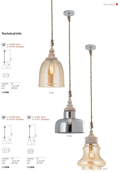 Redo 01-1399 - Lampadario a sospensione con filo KASHI 1xE27/42W/230V