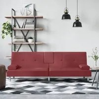 Divano Letto con Portabicchieri in Similpelle Rosso Vino 351930