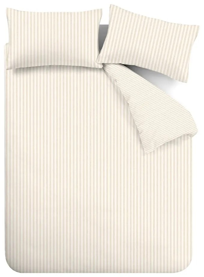 Set copripiumino e federa beige e color crema in flanella per letto matrimoniale e per letto esteso 230x220 cm Stripe – Catherine Lansfield