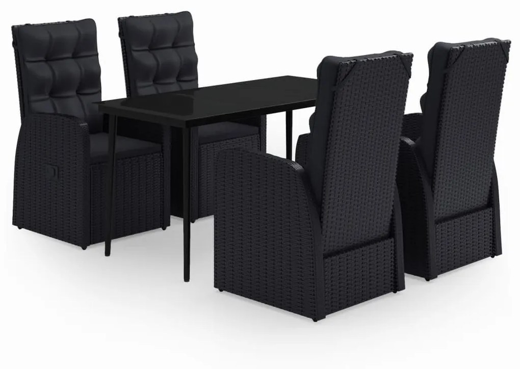 Set da pranzo da giardino 5 pz con cuscini nero