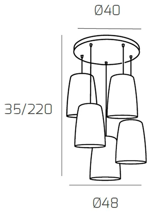 Sospensione Contemp. Rosone Tondo Shaded Metallo Cromo Vetro Rame 5 Luci E27