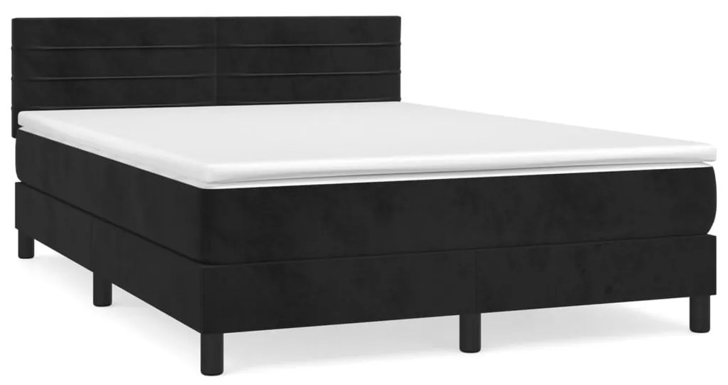 Giroletto a molle con materasso nero 140x190 cm in velluto
