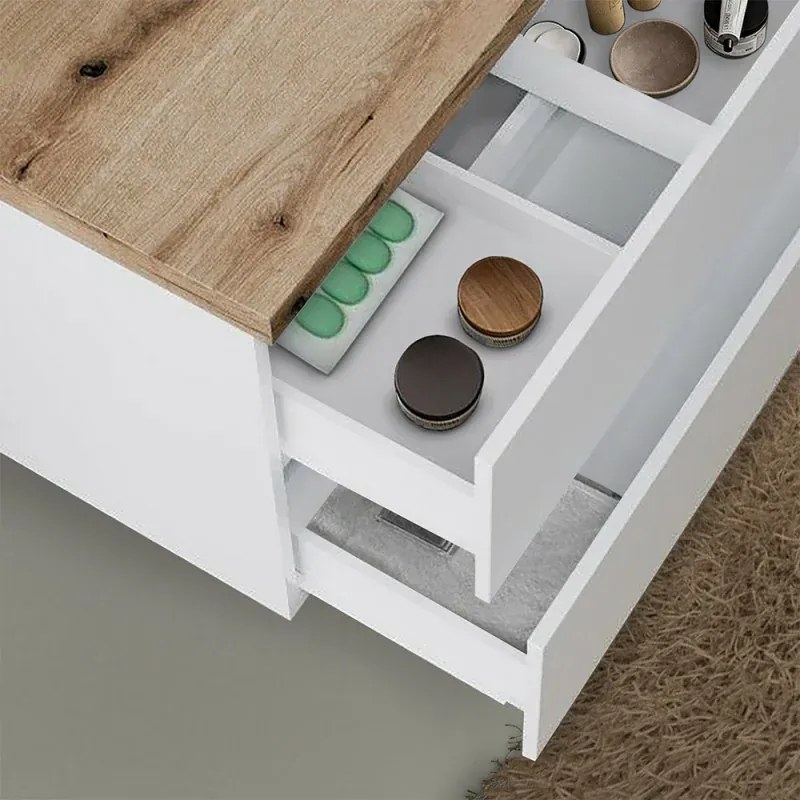 Mobile bagno sospeso 100 Town bianco top rovere naturale per lavabo d'appoggio