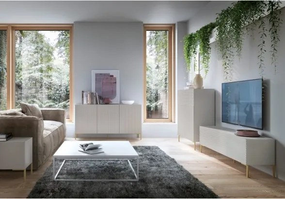 Comodino Cannettato 46 Cm 1 Anta Tortora Piedini Oro Zenith