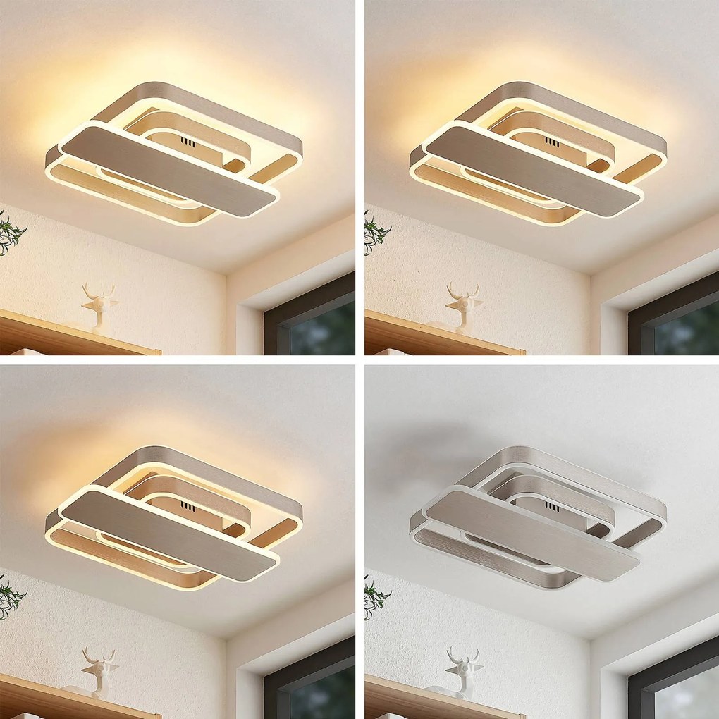 Plafoniera a LED Linetti Lucande, dimmerabile, Alluminio / Grigio / Zincato, Soggiorno / Sala da pranzo, Metallo, Moderno, Plafoniera LED
