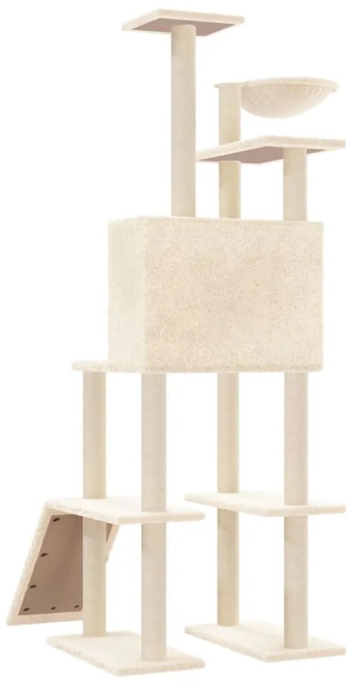 Albero per gatti con tiragraffi in sisal crema 166 cm