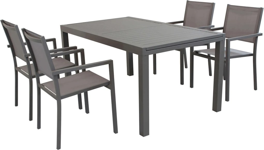 DEXTER - set tavolo in alluminio cm 160/240 x 90 x 75 h con 4 poltrone Venus