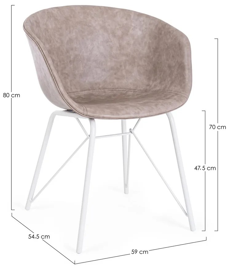 Set di 2 poltroncine WARHOL in similpelle beige e gambe in acciaio bianco, con braccioli