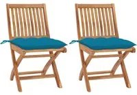 Sedie da Giardino 2 pz con Cuscini Azzurro in Massello di Teak 3062452