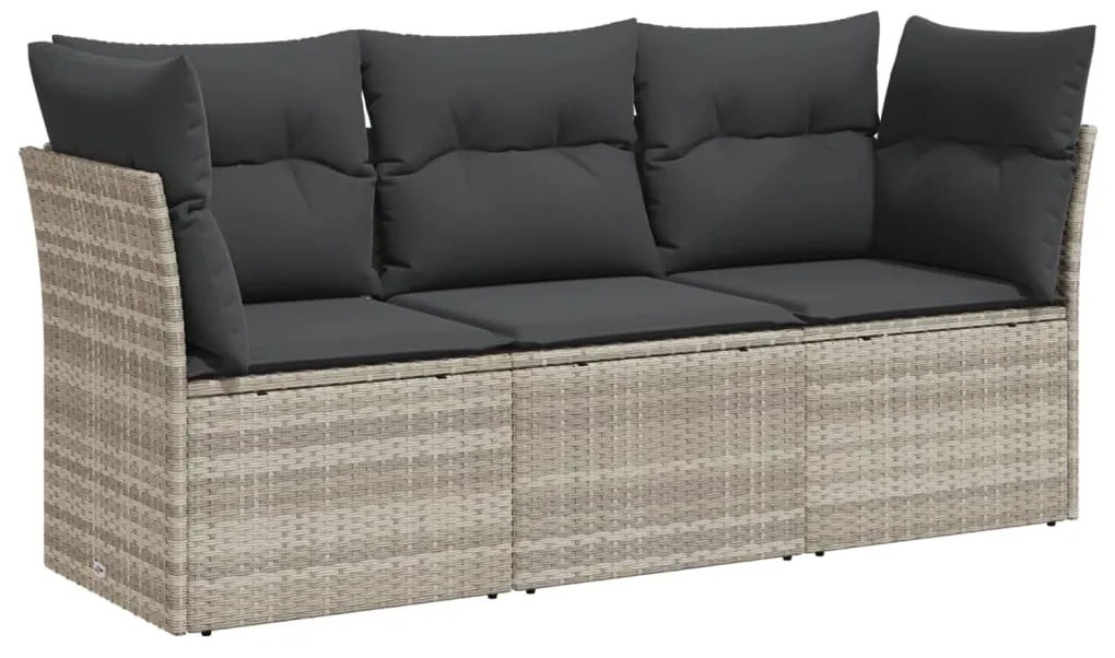 Set divano da giardino 3pz con cuscini grigio chiaro polyrattan