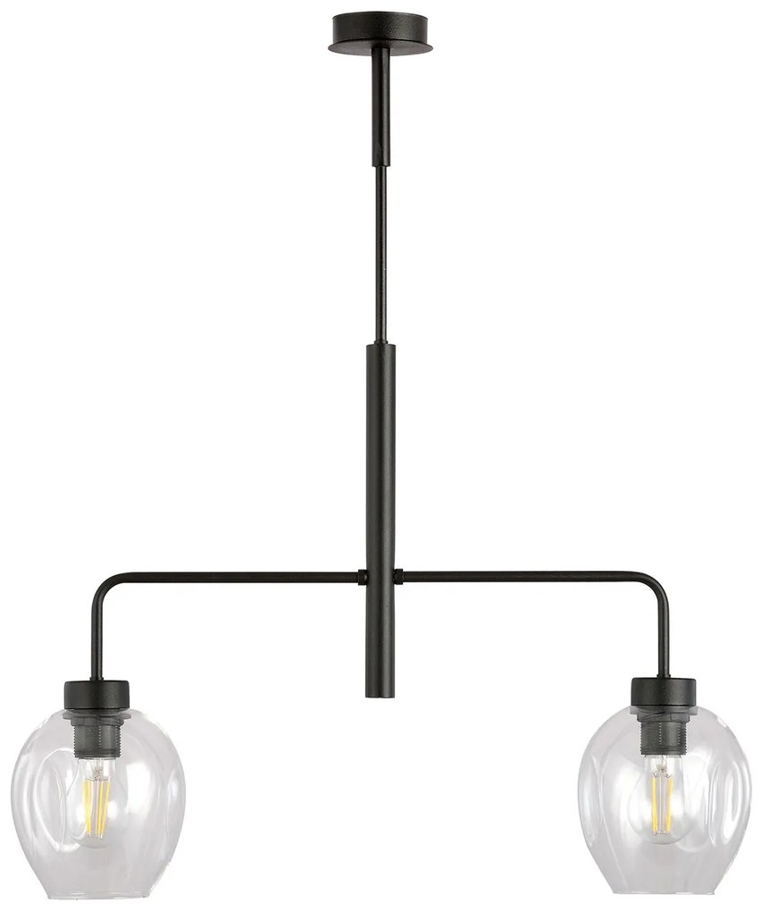Lampadario Moderno 2 Luci Auriga In Accaio Nero E Vetro Trasparente