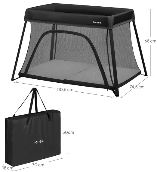 Lionelo - Lettino da viaggio 3 in 1 ALICE Nero