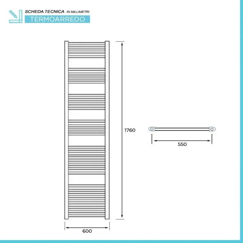 Termoarredo cromato scaldasalviette 60x180 interasse 55 cm