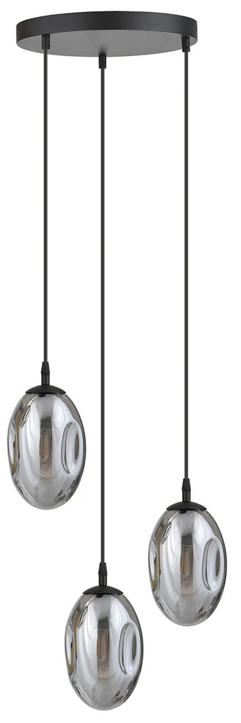 Sospensione Minimal 3 Luci Atalanta Acciaio Nero E Vetro Fumè