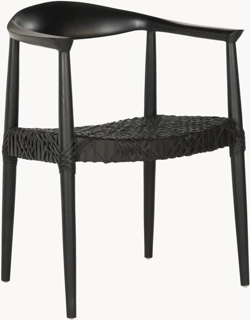 Sedia con braccioli in legno di teak e intreccio in pelle Bandelier