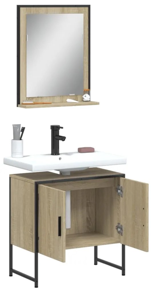 Set mobili da bagno 2 pz rovere sonoma in legno multistrato
