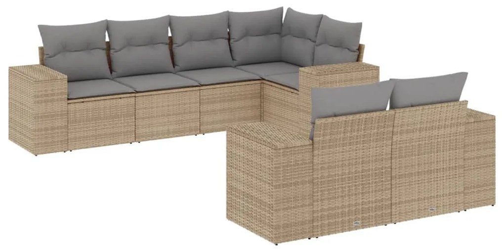 Set divani da giardino 7 pz con cuscini beige in polyrattan