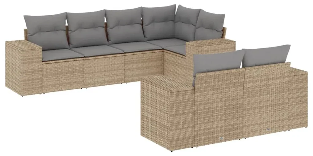 Set divani da giardino 7 pz con cuscini beige in polyrattan