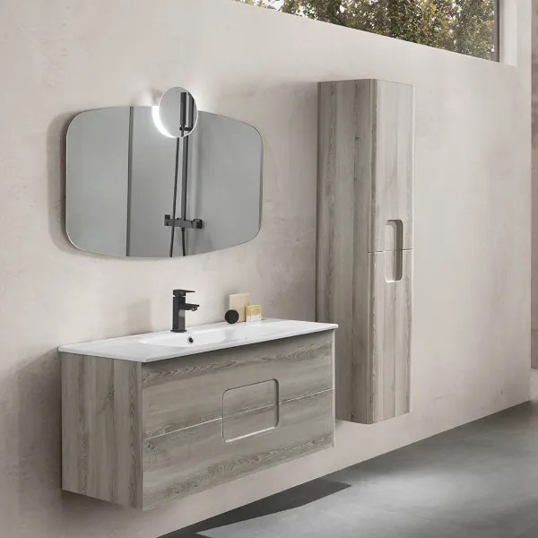 Mobile bagno sospeso 80 cm ARCO con due cassetti Rovere Grigio