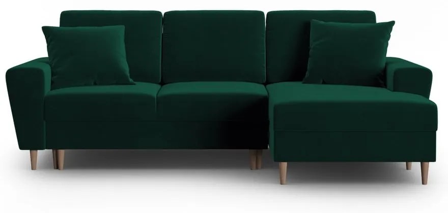 Divano angolare verde allungabile e con contenitore (con penisola a destra/con chaise lounge) con rivestimento in velluto Kyoto – Cosmopolitan Design