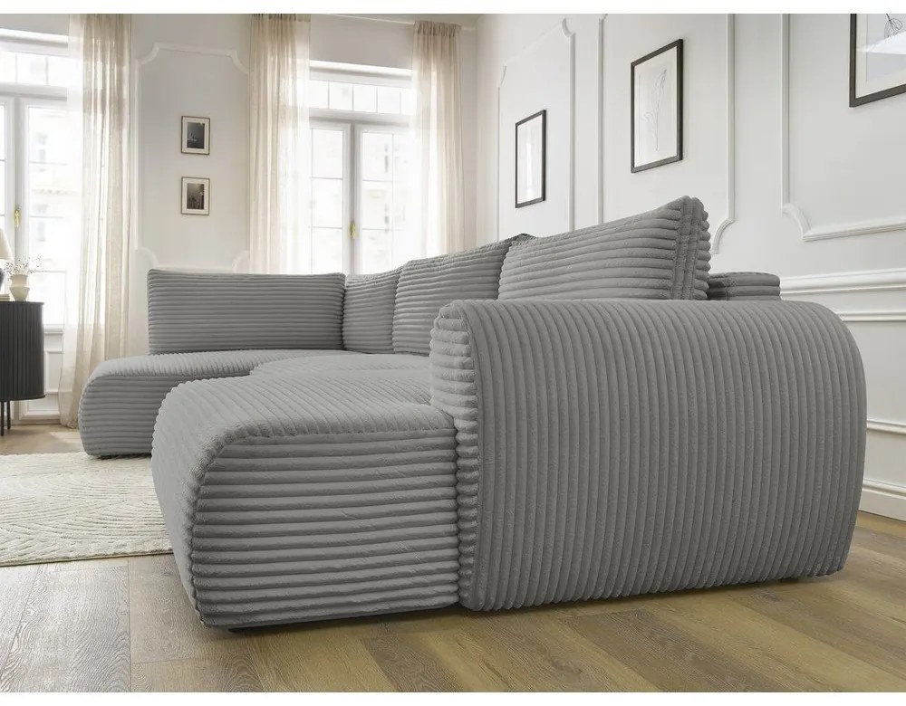 Divano angolare grigio scuro allungabile/con contenitore (con penisola a sinistra/a U) con rivestimento in velluto a coste Lucien – Bobochic Paris