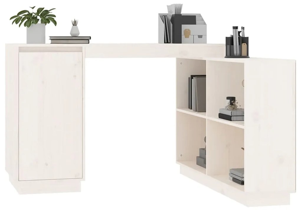 Scrivania bianca 110x50x75 cm in legno massello di pino