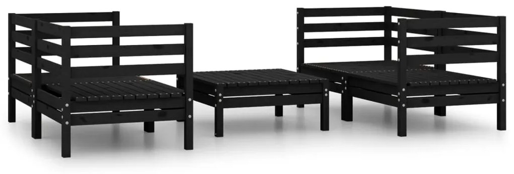 Set divani da giardino 5 pz nero in legno massello di pino